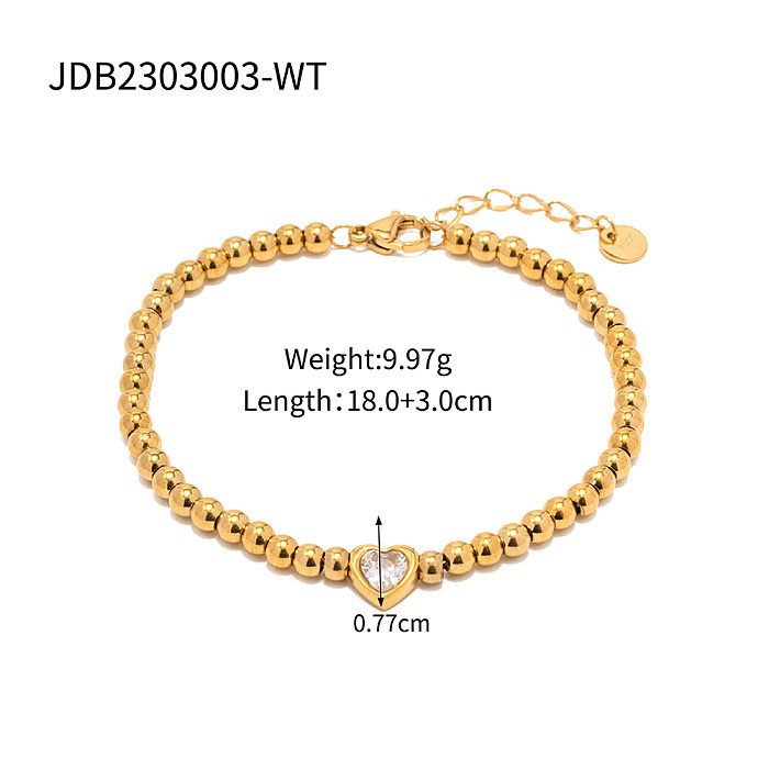 Elegant Heart Shape Stainless Steel Plating Inlay Zircon Gold Plated Bracelets