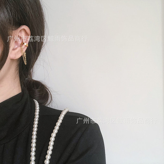 Fashion Tassel Chain Stainless Steel Gold-plated Disc Ear Clip Wholesale jewelry