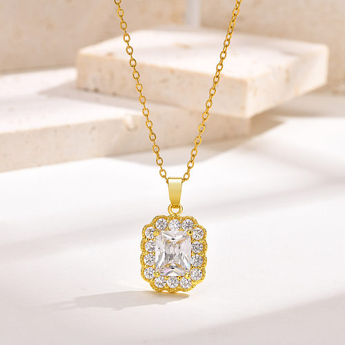 Vintage Style Simple Style Roman Style Geometric Stainless Steel  Inlay Zircon Pendant Necklace