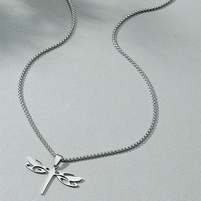 Fashion Simple Stainless Steel  Hollow Dragonfly Necklace Wholesale jewelry