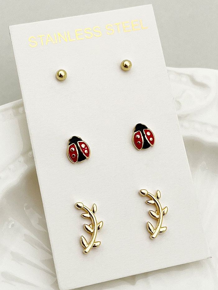 1 Set Casual Simple Style Commute Heart Shape Beetles Eye Enamel Plating Inlay Stainless Steel  Artificial Pearls Zircon Gold Plated Ear Studs