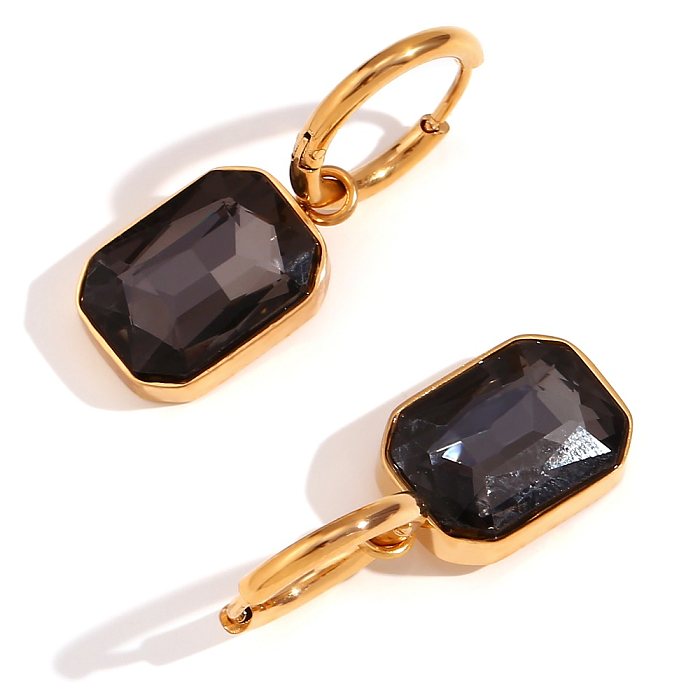 1 Pair Classic Style Square Plating Inlay Stainless Steel  Rhinestones 18K Gold Plated Drop Earrings