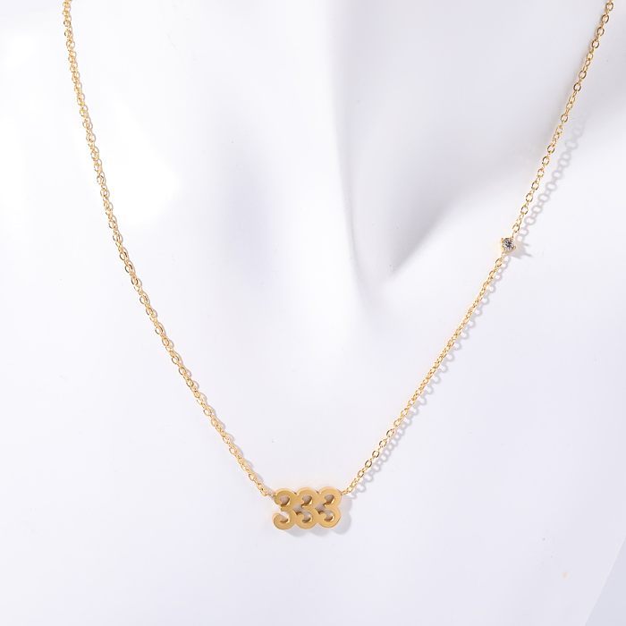 Lässige, schlichte Halskette mit Zahlen-Edelstahlüberzug und Inlay-Zirkon-Vergoldung