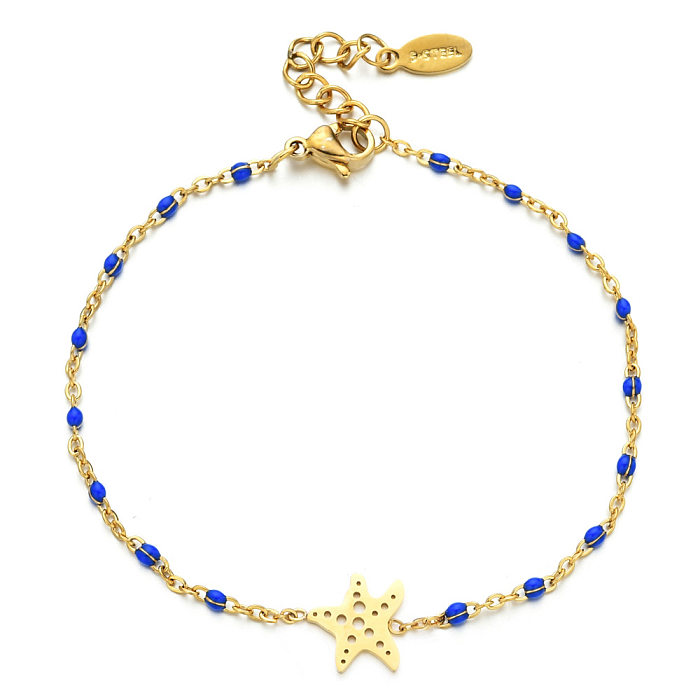 Casual Simple Style Starfish Stainless Steel Enamel Plating Hollow Out Bracelets