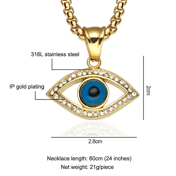 Casual Streetwear Devil'S Eye Stainless Steel  Inlay Zircon Pendant Necklace