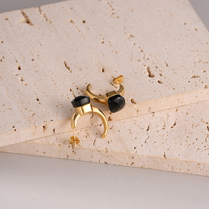1 Pair Simple Style Solid Color Plating Inlay Stainless Steel  Zircon Gold Plated Ear Studs