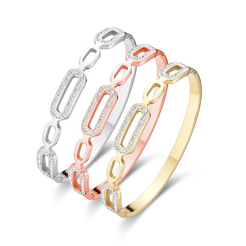 Simple Style Solid Color Stainless Steel Inlay Zircon Bangle