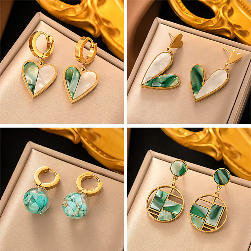 1 Pair Ethnic Style Geometric Plating Inlay Stainless Steel Natural Stone 18K Gold Plated Drop Earrings