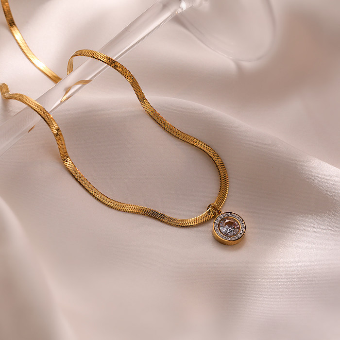 Collier pendentif rond papillon en acier inoxydable, Style Simple, incrustation de Zircon plaqué or 18 carats, Style IG