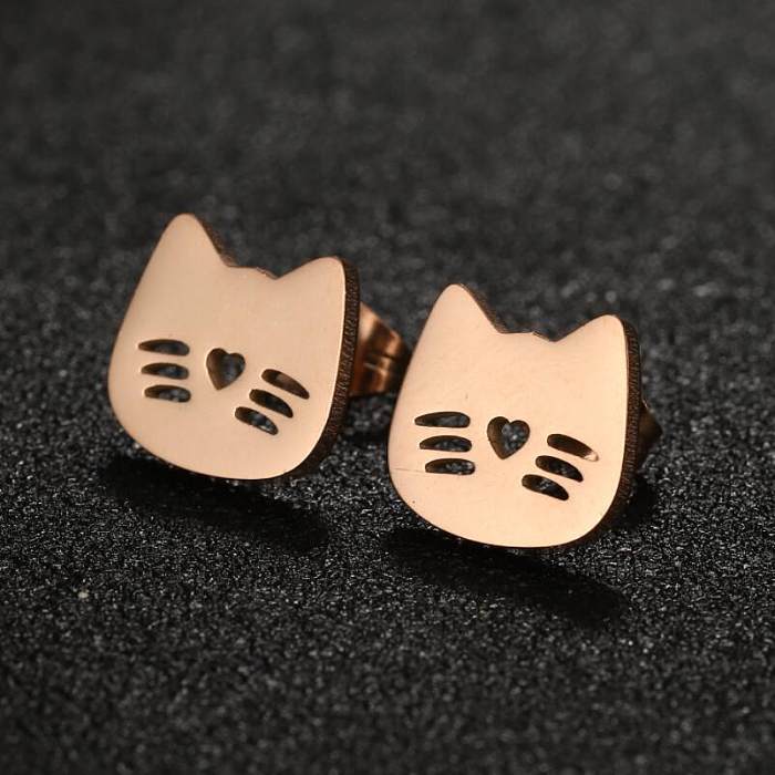 1 Paar niedliche, schlichte Katzen-Ohrstecker mit ausgehöhlten Edelstahl-Ohrsteckern