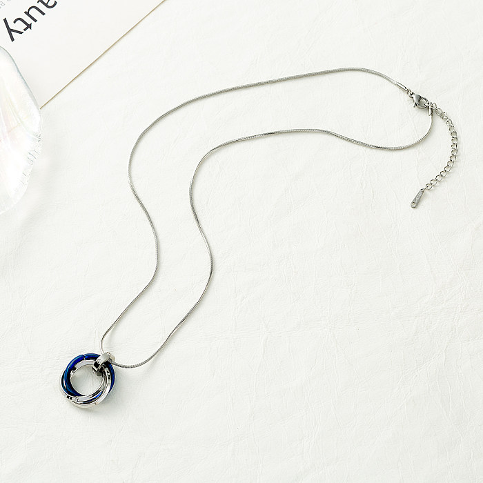 1 Piece Casual Circle Stainless Steel  Stainless Steel Polishing Plating Inlay Diamond Pendant Necklace