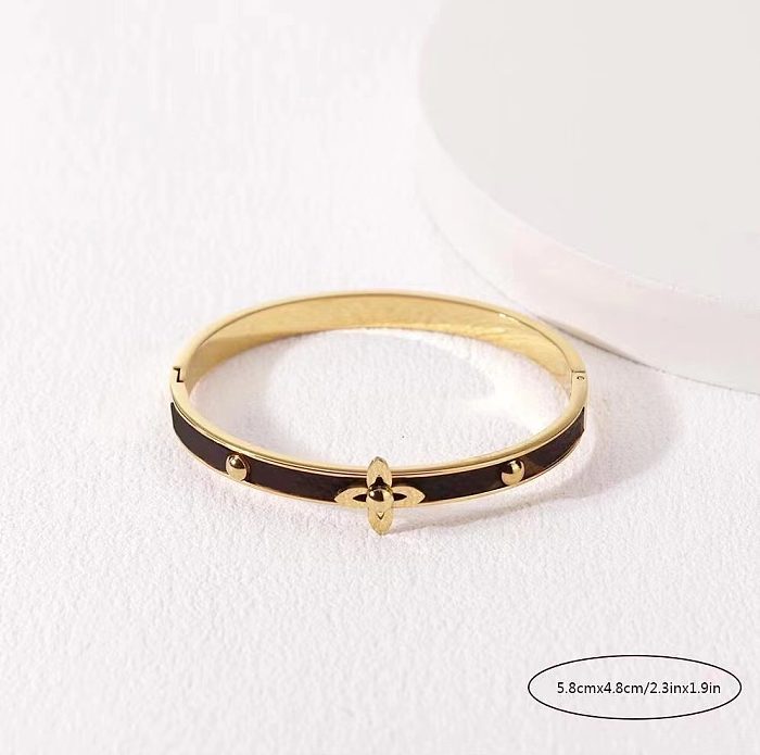 Bracelet plaqué or en acier inoxydable avec fleur ronde rétro pour dame