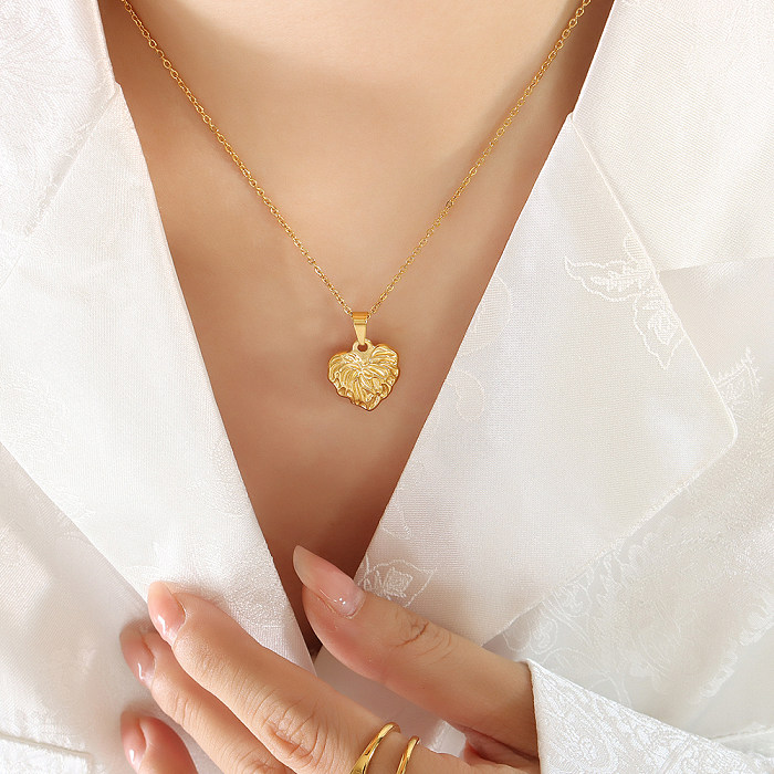 Casual Lolita Heart Shape Stainless Steel Plating 18K Gold Plated Pendant Necklace