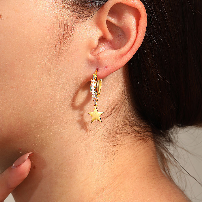 Boucles d'oreilles en forme d'arbre et de cœur, 1 paire, en acier inoxydable, placage en plastique, incrustation de perles artificielles, boucles d'oreilles pendantes