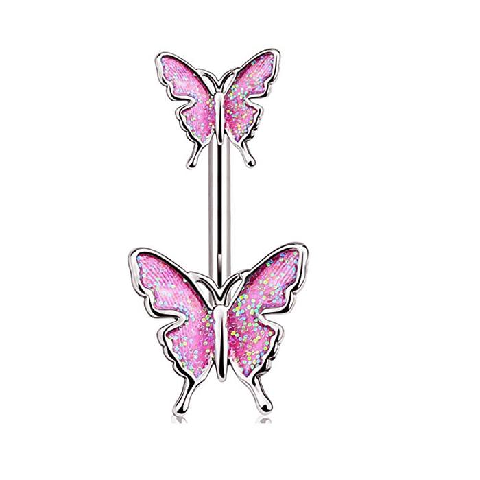 1 pièce mignon doux lettre coeur forme papillon placage incrustation acier inoxydable Zircon nombril Stud
