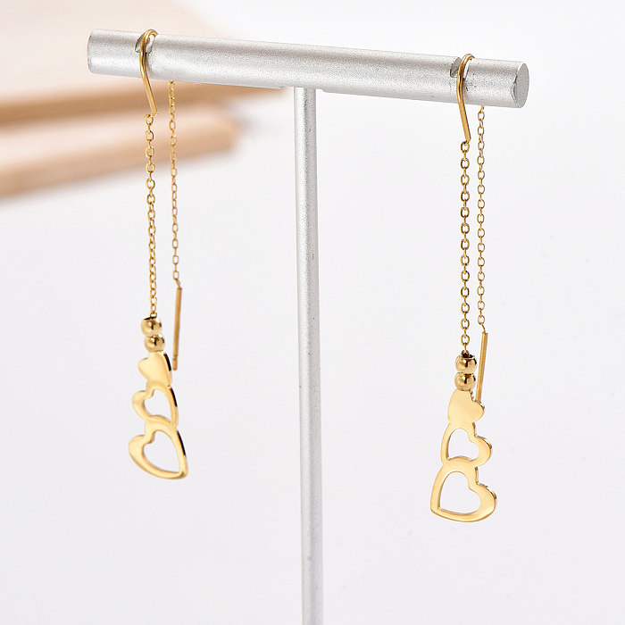 1 Pair Elegant Heart Shape Plating Hollow Out Stainless Steel  14K Gold Plated Ear Line