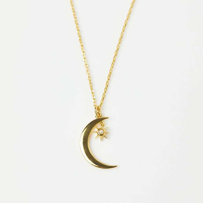Simple Style Sun Moon Stainless Steel Plating Inlay Birthstone 18K Gold Plated Pendant Necklace