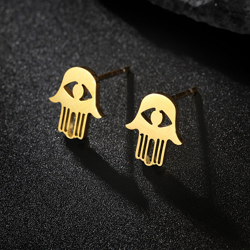 Fashion Tortoise Letter Hand Of Fatima Stainless Steel  Plating Hollow Out Ear Studs 1 Pair
