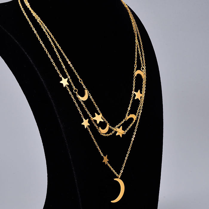 Bijoux en gros pendentif étoile lune multicouche en acier inoxydable collier bijoux