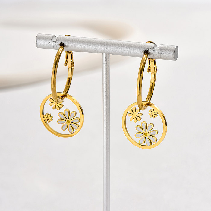 1 Pair IG Style Lady Commute Flower Plating Stainless Steel  18K Gold Plated Drop Earrings