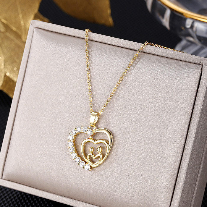 Elegant Heart Shape Butterfly Stainless Steel  Tassel Plating Inlay Artificial Pearls Zircon Pendant Necklace