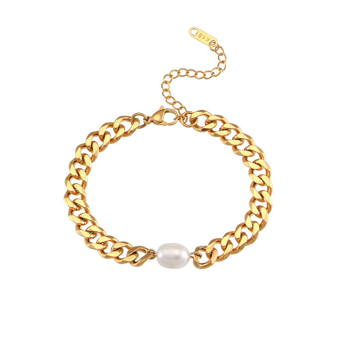 Bracelets en acier inoxydable géométriques de style vintage placage de perles artificielles Bracelets en acier inoxydable