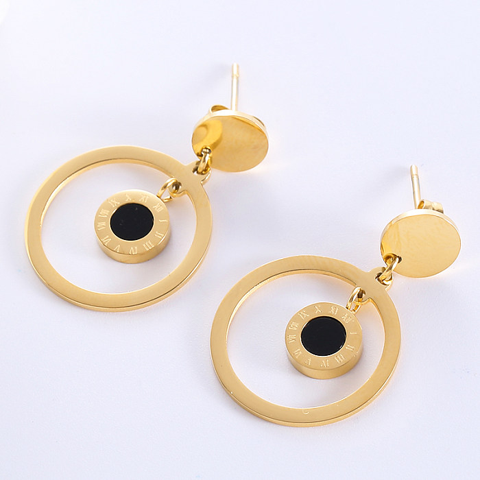 1 paire de boucles d'oreilles pendantes en acier inoxydable et acrylique, Style Simple et décontracté, incrustation de cercle plaqué or Rose 18 carats