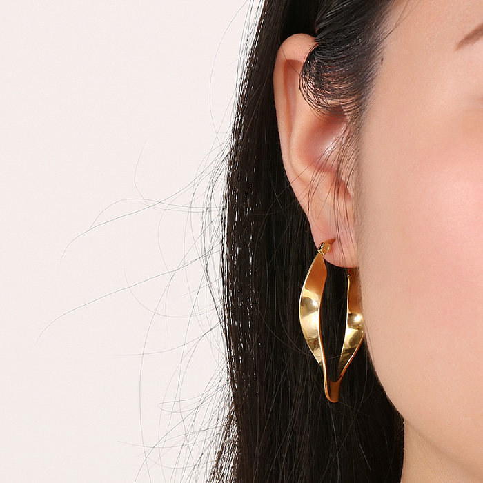 1 paire de boucles d'oreilles créoles en acier inoxydable plaqué or 18 carats, Streetwear brillant et irrégulier