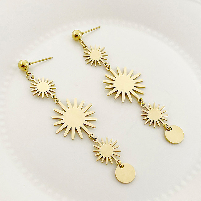 1 Pair Simple Style Sun Polishing Plating Stainless Steel  Gold Plated Drop Earrings