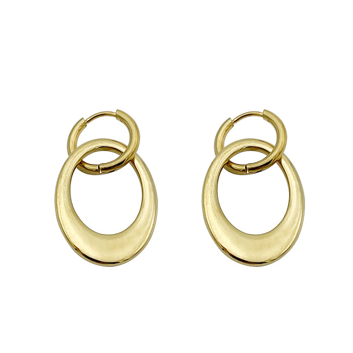 1 Paar moderne, schlichte, ovale, vergoldete Ohrhänger aus Edelstahl mit Metallbeschichtung