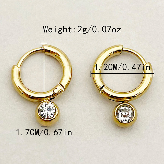 1 Pair Glam Simple Style Solid Color Plating Inlay Stainless Steel  Zircon Gold Plated Earrings