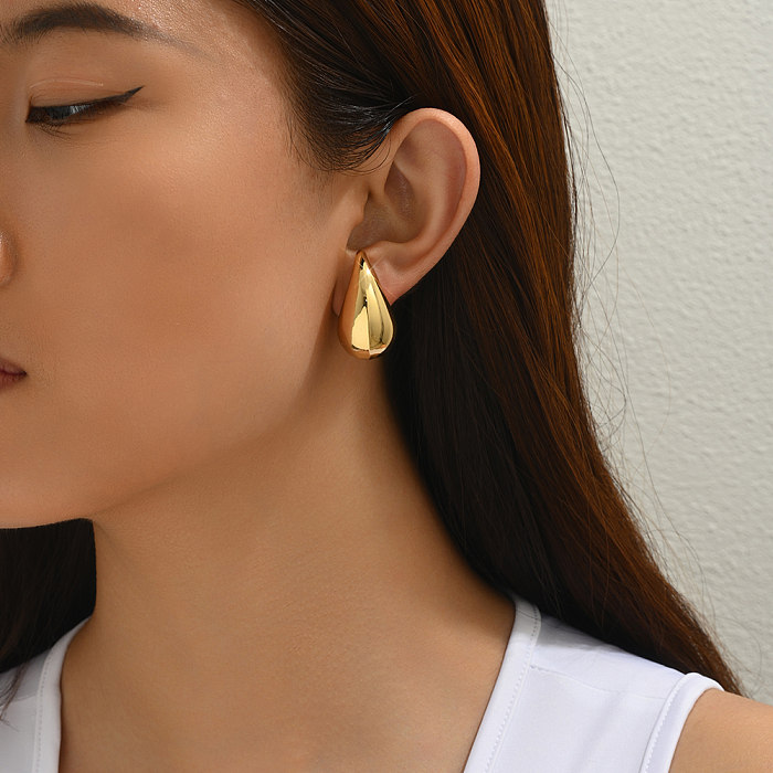 1 Pair Retro Simple Style Water Droplets Plating Stainless Steel  18K Gold Plated Ear Studs