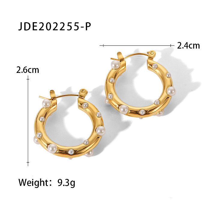 Fashion Geometric Stainless Steel  Earrings Plating Pearl Zircon Stainless Steel  Earrings