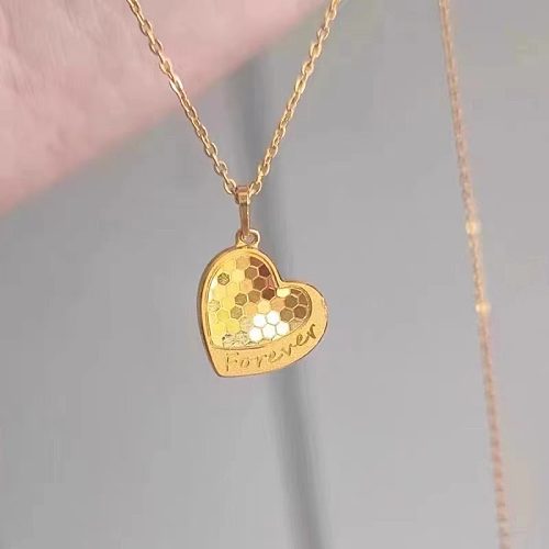Letra romântica formato de coração favo de mel chapeamento de aço inoxidável colar com pingente banhado a ouro 18K