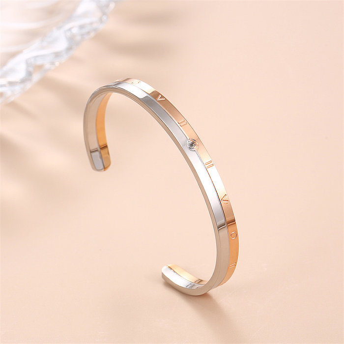 Casual Simple Style Classic Style Letter Stainless Steel Titanium Steel Polishing Plating Inlay Diamond Rose Gold Plated