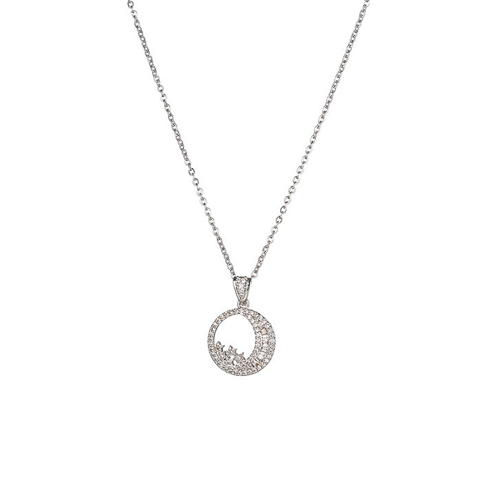 Simple Style Star Moon Stainless Steel Rhinestones Pendant Necklace In Bulk