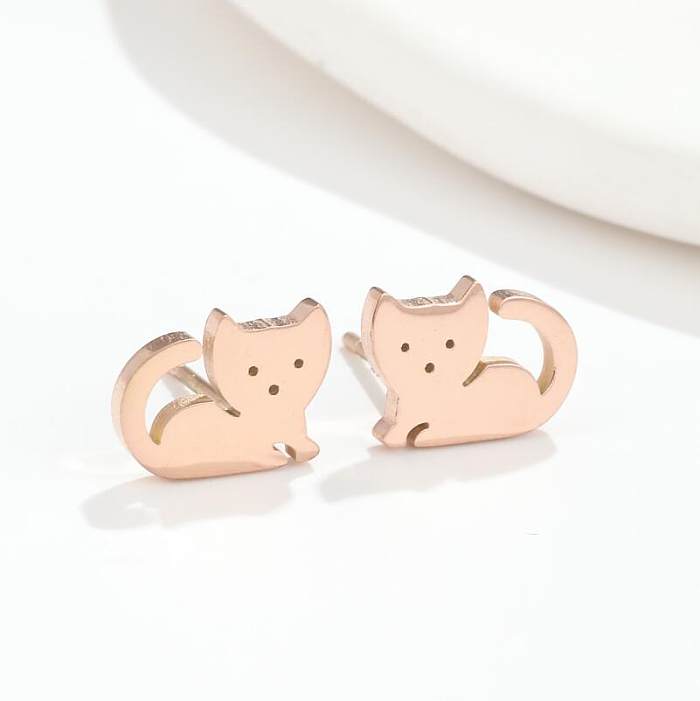 Pendientes con diseño de gato lindo, chapado en acero inoxidable, 1 par