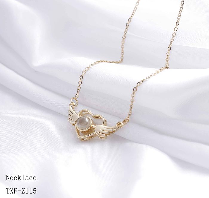 Collar chapado en oro con incrustaciones de circonio, chapado en acero inoxidable, alas en forma de corazón, estilo Simple romántico