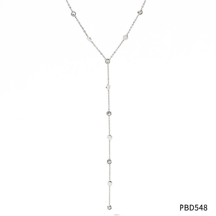 Süße runde Edelstahl-Quastenüberzug-Inlay-Zirkon-Halskette, 1 Stück