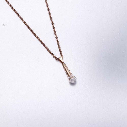 AliExpress Supply Wholesale European And American Fashion Creative Necklace Microphone Pendant Personality Diamond Stainless Steel Necklace