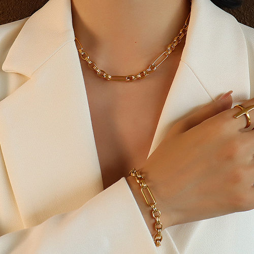 Chocker Necklace Earrings Bracelet Stainless Steel 18k Gold Jewelry Set