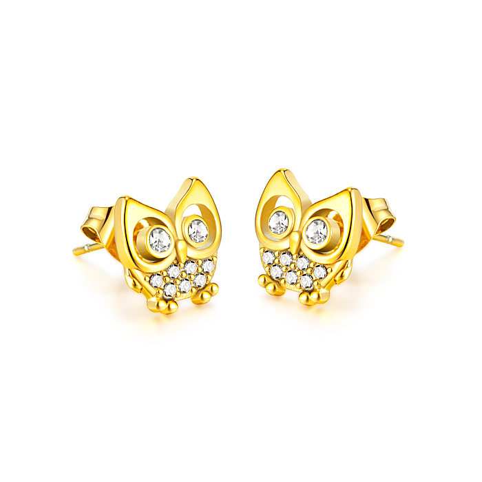 Fashion Owl Stainless Steel  Inlay Zircon Ear Studs 1 Pair