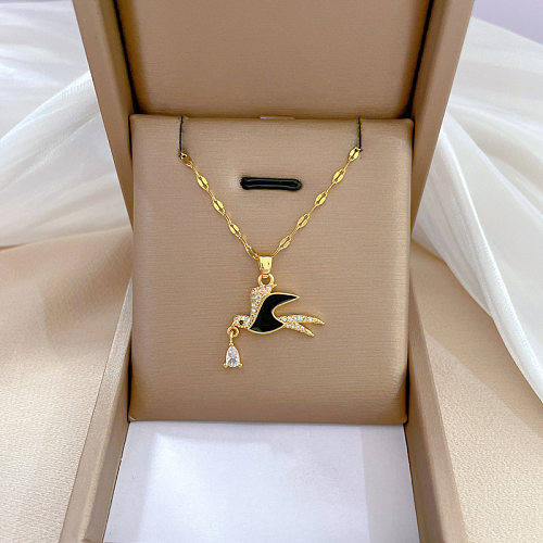 Collier pendentif en diamant artificiel avec incrustation de cuivre et d'acier inoxydable, oiseau Animal mignon