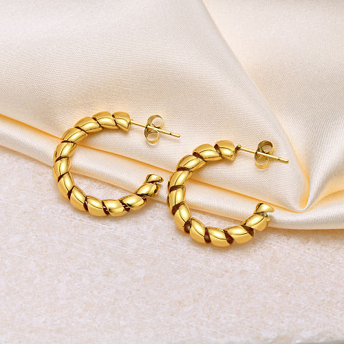 1 Pair IG Style C Shape Plating Stainless Steel  18K Gold Plated Hoop Earrings
