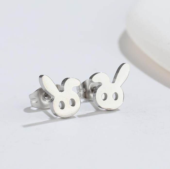1 paire de clous d'oreilles plaqués en acier inoxydable, lapin de Style japonais, Animal