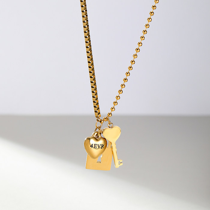 Collier avec pendentif en acier inoxydable, style moderne et décontracté, style simple, clé en forme de cœur