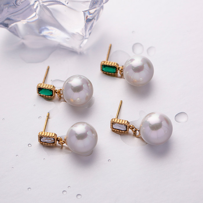 1 Pair IG Style Lady Pearl Plating Inlay Stainless Steel  Zircon Drop Earrings