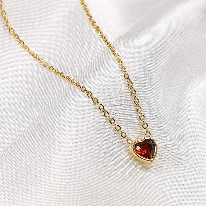 Fashion Heart Shape Stainless Steel Inlay Zircon Pendant Necklace