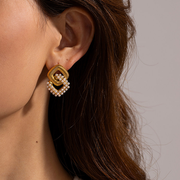 1 Paar schlichte, rhombusplattierte Inlay-Ohrringe aus Edelstahl mit 18-Karat-Vergoldung