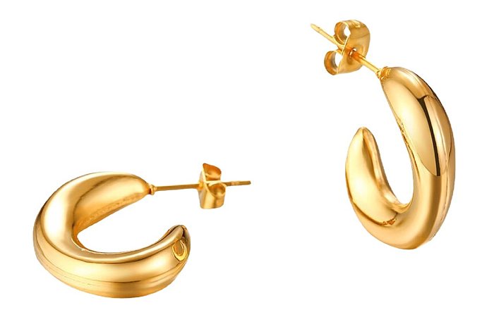 1 Pair Retro C Shape Stainless Steel  Plating 18K Gold Plated Ear Studs